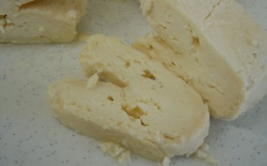 Mature Halloumi cheese, yellowish, salty and acidic! Almost a different cheese...